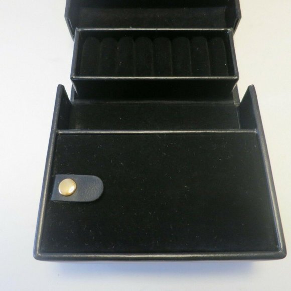 Portable Travel Black Jewelry Case Box with Handle and Gold-tone Clasp - Picture 5 of 6